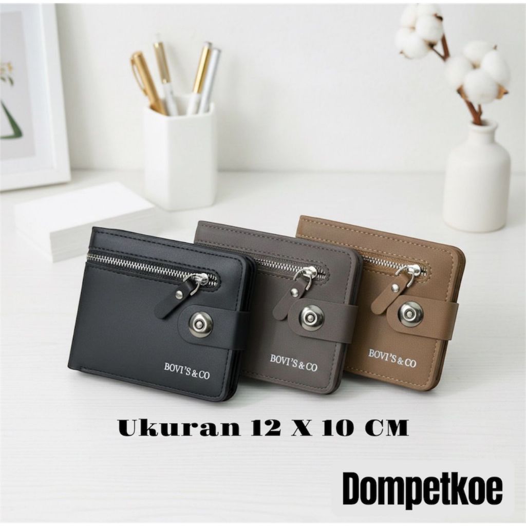 Dompet Pria Cowok Laki Dewasa Bovis Kancing Magnet Seleting Depan Import Original Ori Asli Distro Ke