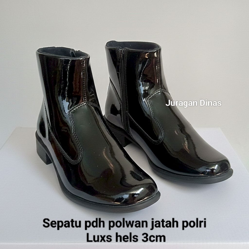 (Hels 3cm Luxs) Sepatu PDH Angkelbots Polwan Wanita Jatah Polri / Sepatu Secwan