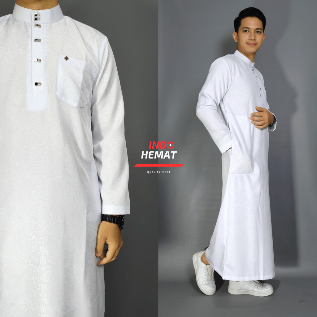 Jubah Gamis Pria Dewasa Bahan Adem Motif Ethnic Timbul Kancing Import Embos Premium