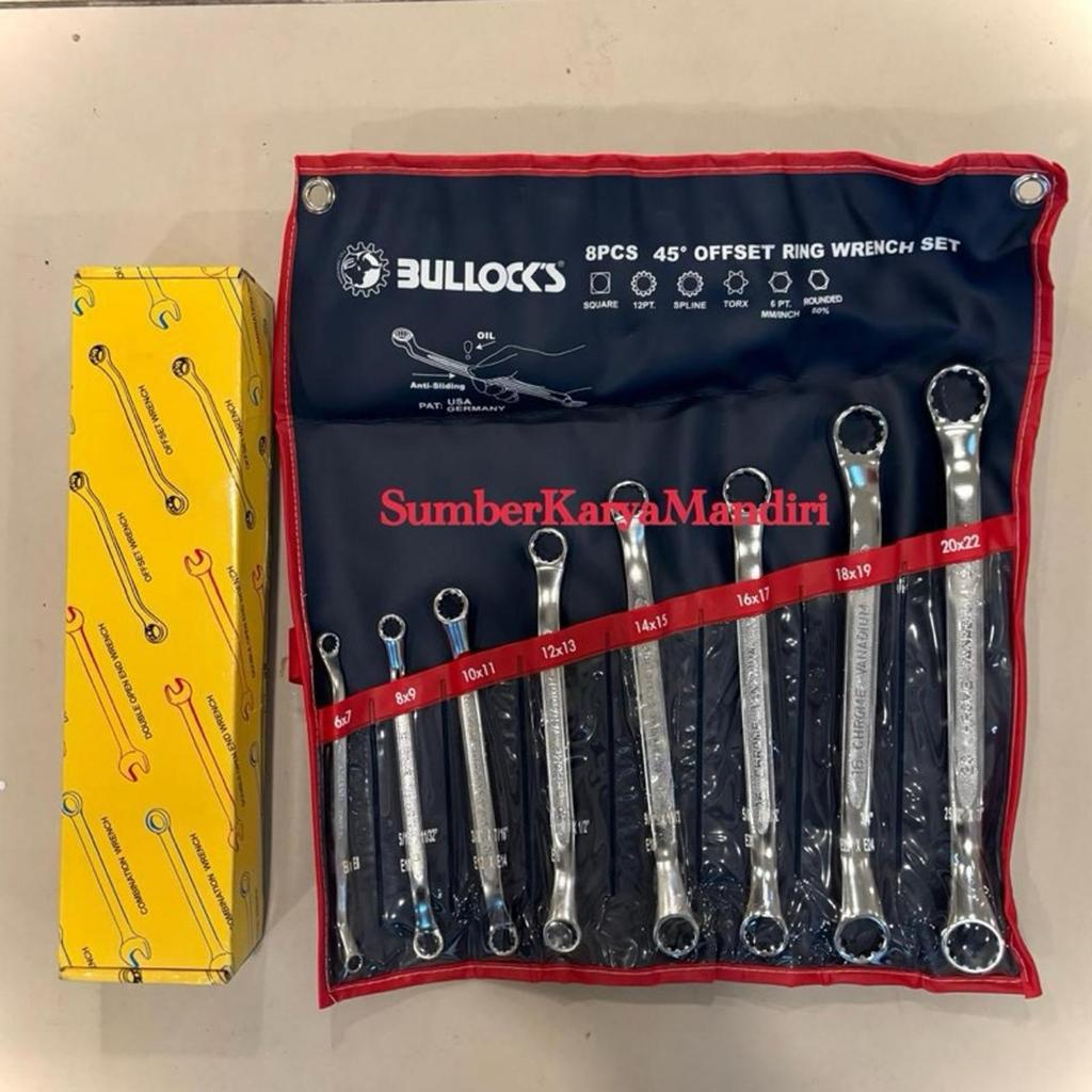 Kunci Ring - Ring Anti Slip Bullock MM 6-22MM (8Pcs) / Bullock Anti Slip Offset Ring Wrench Set 8Pcs