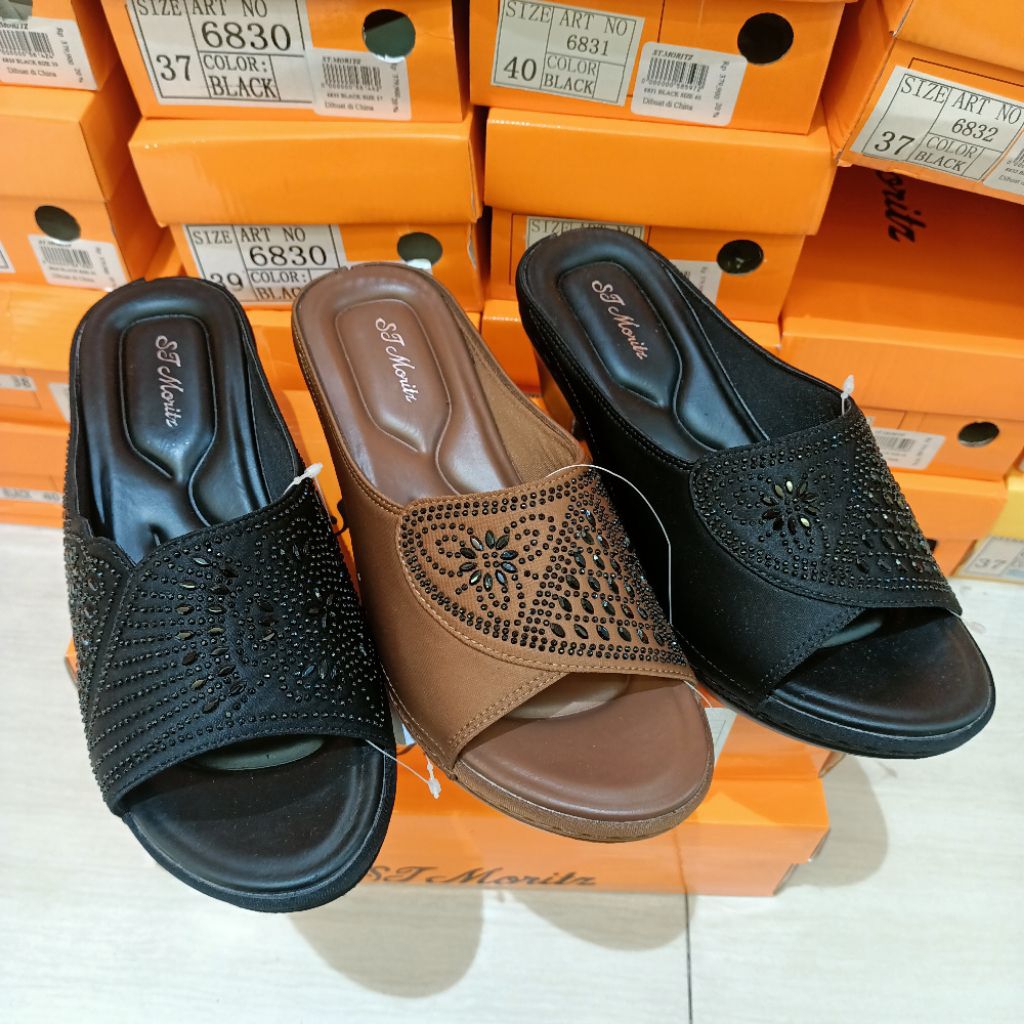 sandal wanita heels kotak 7cm ringan ST.MORITZ original