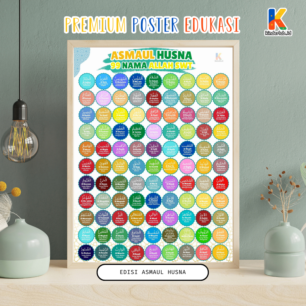 Poster Edukasi Anak Edisi Asmaul Husna. Poster Dinding Anak Usia 3 4 5 Tahun