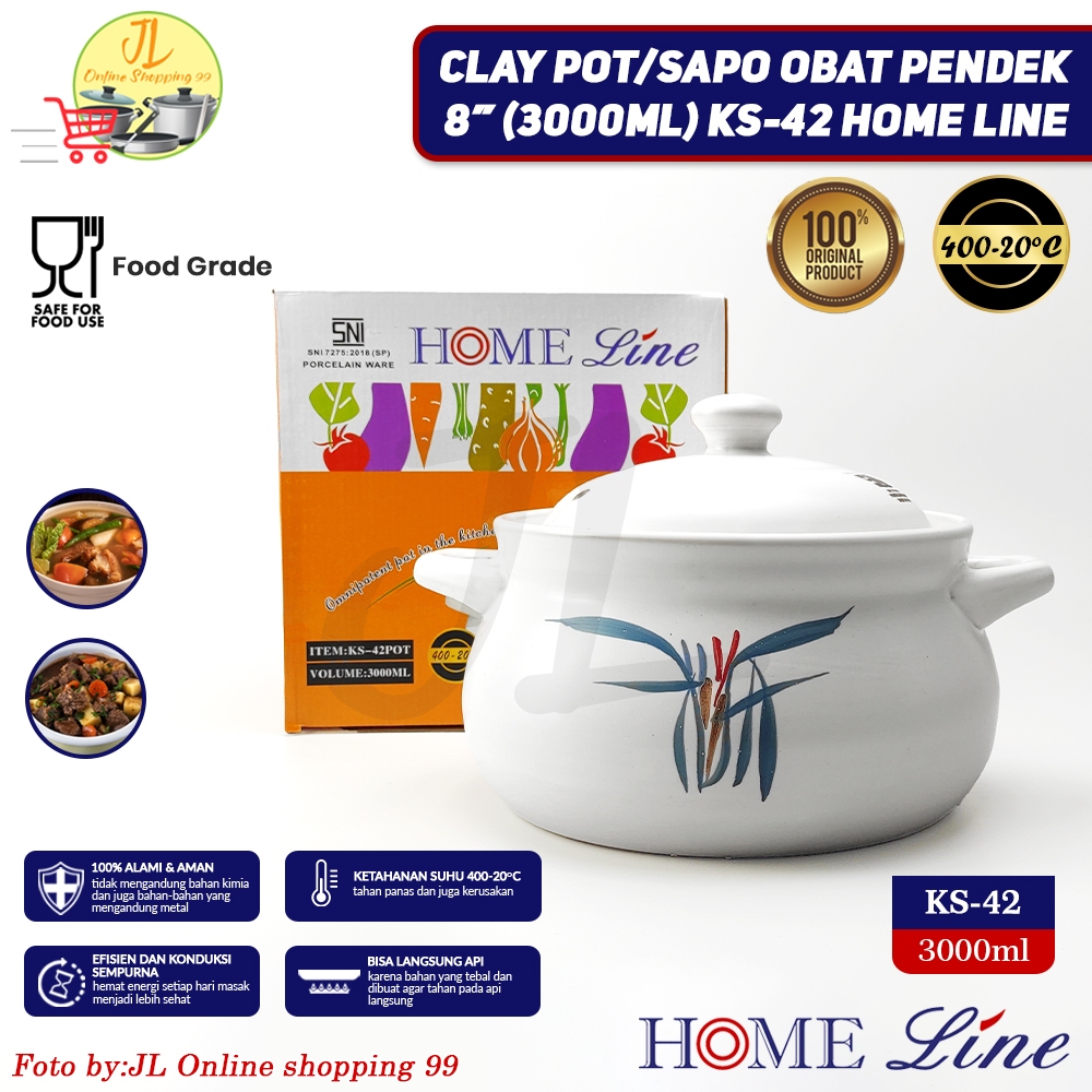 Homeline Panci Sapo Keramik Obat Tahan panas 3000ml warna putih KS-42 /  mangkok clay pot earthen re