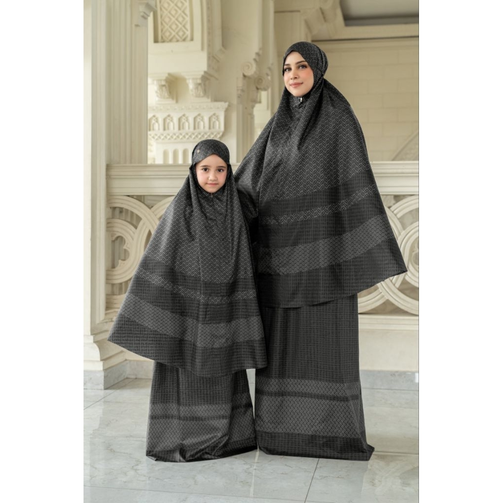 Mukena Buttonscarves Tapis Abstre Kids Capsule Prayer Robe Ash/Charcoal/Choco/Porcini/Redwood Mukena