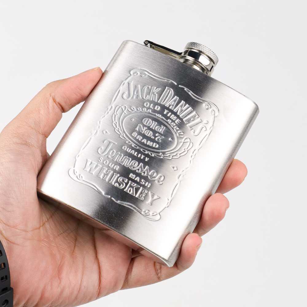 Botol Hip Flask Stainless Steel 7oz Wadah Minum Whiskey Wine Vodka Liquor Alkohol Saku Retro Klasik