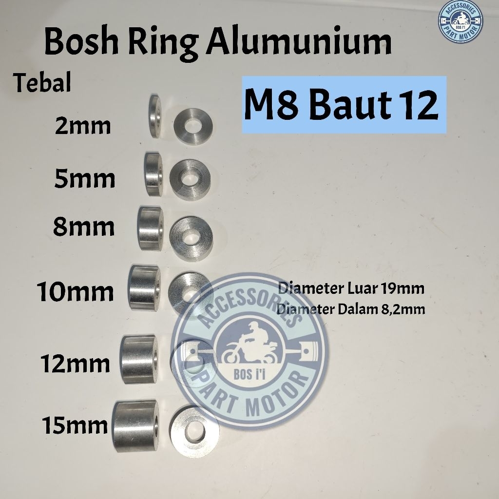 Bosh Ring Alumunium M8 Baut 12 Universal Pnp Tromol Gear Kaliper Underbone Motor Tebal 2mm 5mm 8mm 1