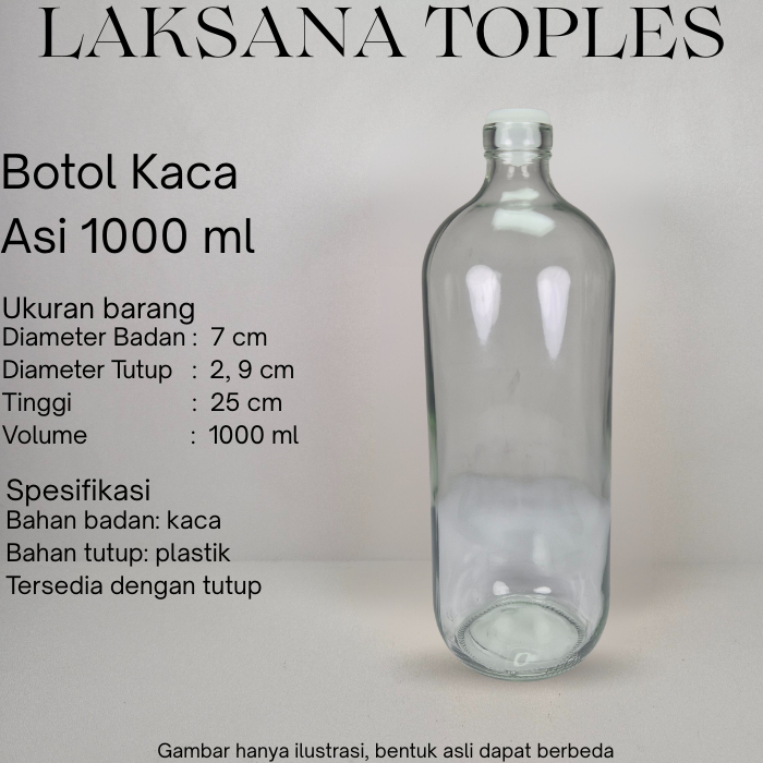 Botol Asi - 1000 ml kaca premium / botol kaca susu jamu kopi 1000ml 1liter 1 liter 1L