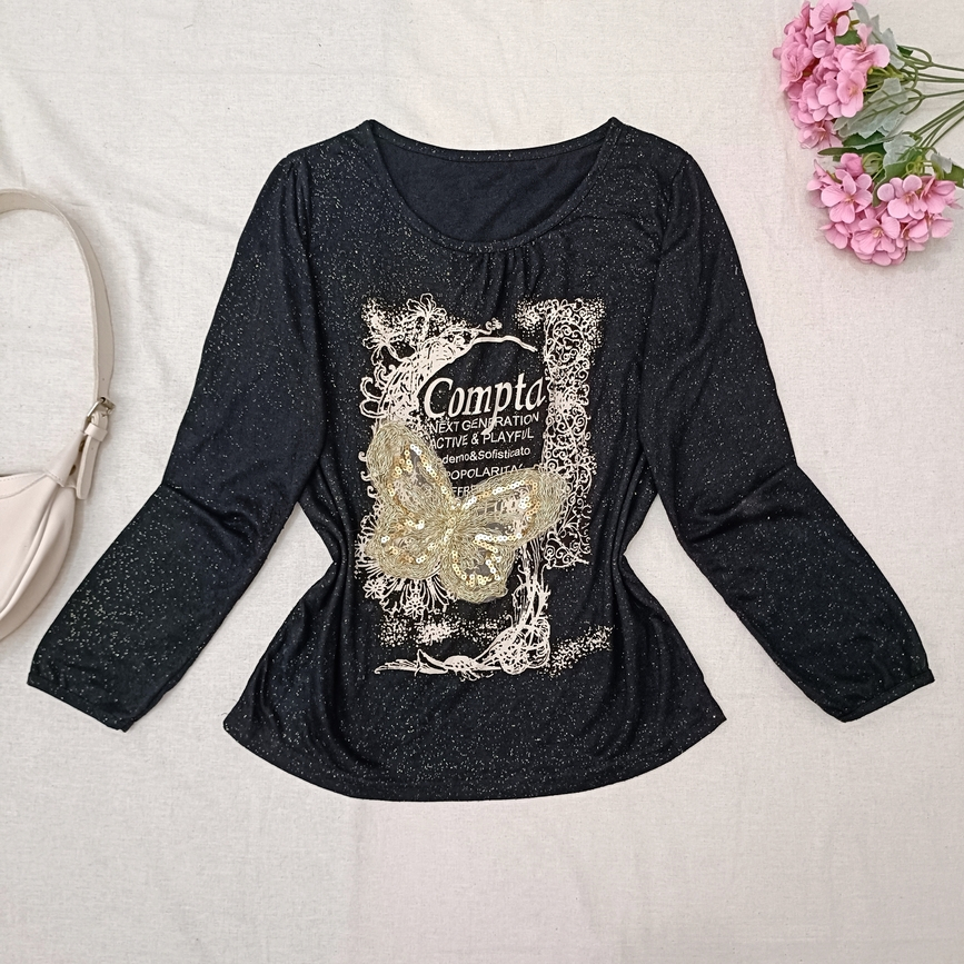 Butterfly Sequin Long Sleeve Top | Gothic Coquette Fairycore Y2K