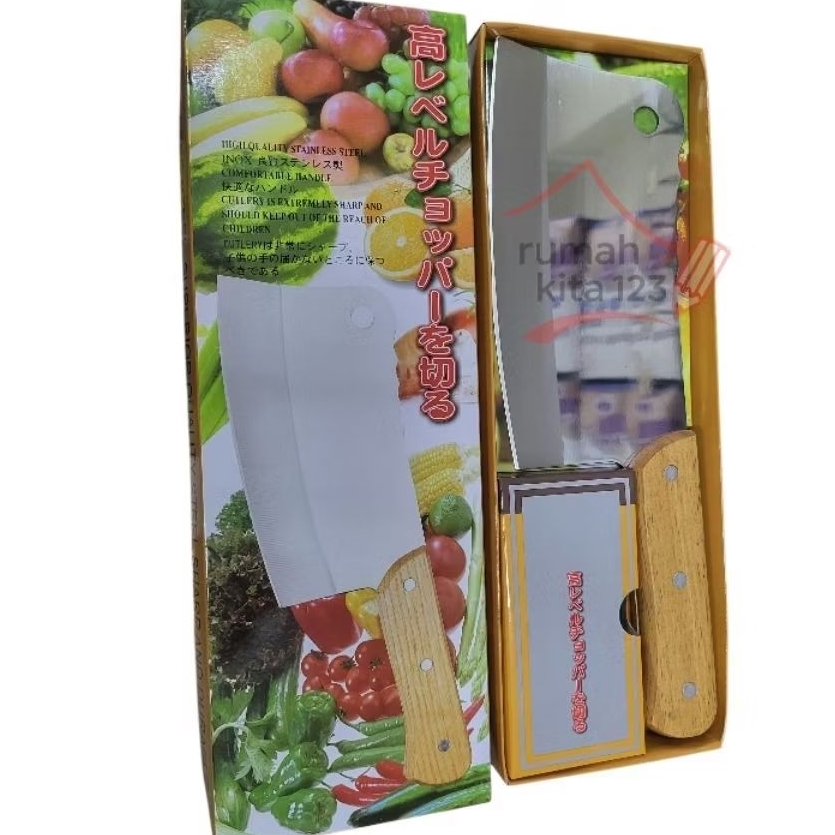 Golok Pisau Daging stainless Gagang Kayu Tebal B215