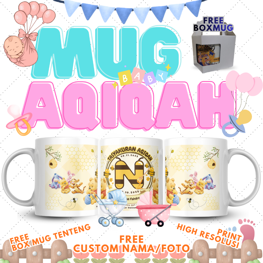 Mug Custom Aqiqah  Welcome Baby Free Box Custom Foto Nama