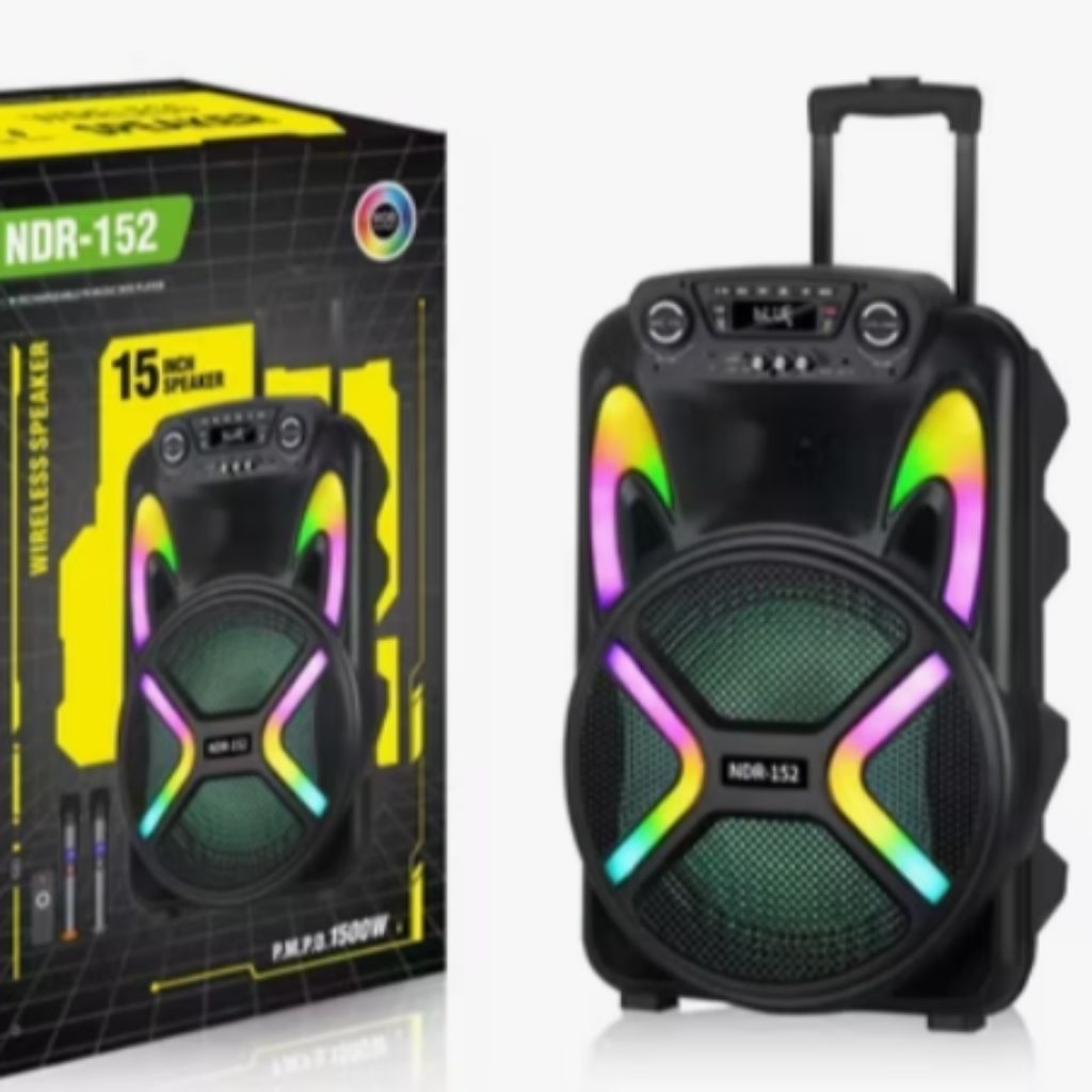 BATAM - NDR 152 colorful bass speaker portable meeting trolley 15 inch free 2 mic wireless