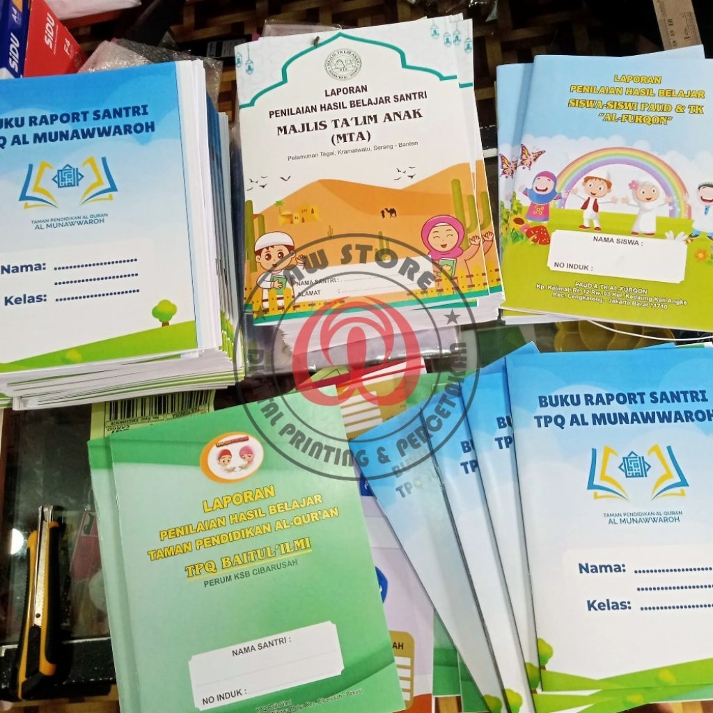 AW STORE Cetak Custom Buku Raport / laporan hasil belajar / buku Madin - Tpq - Tpa MAdrasah - Tk- Pa