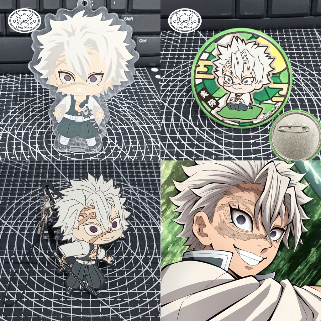 Demon Slayer KNY Official Merch Can Badge, Mitsumete Acrylic & Rubber Keychain Sanemi Shinazugawa