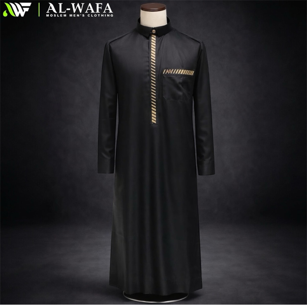 Al-Wafa Gamis Hitam Bordir Satin