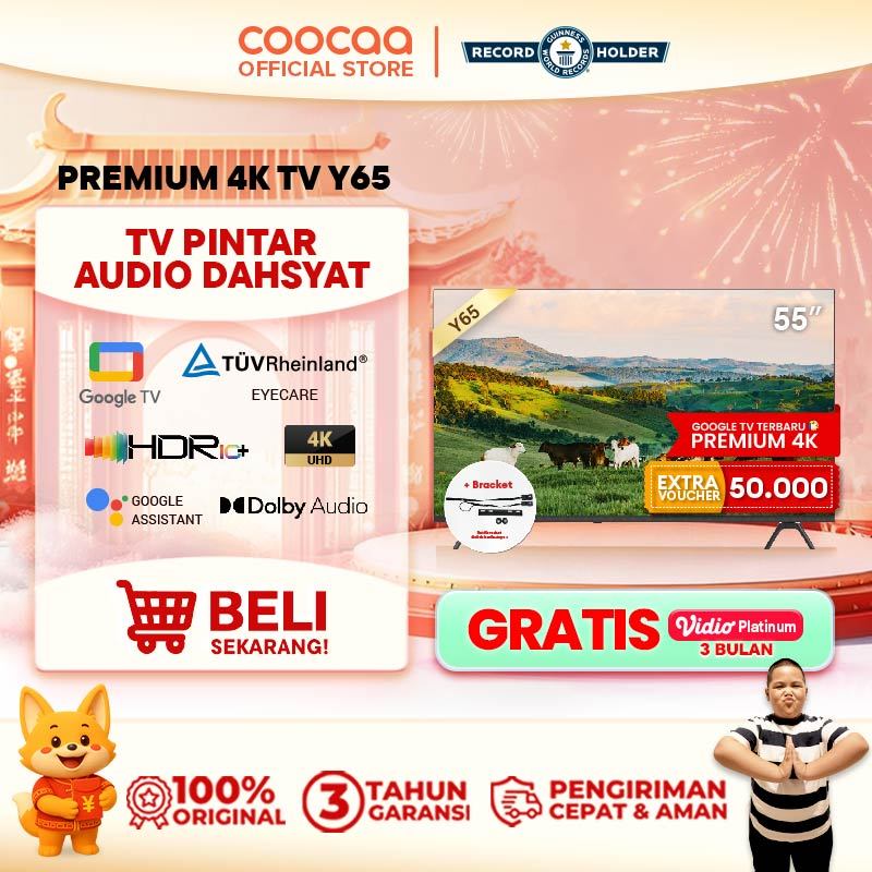 [+BRACKET]NEW COOCAA 55 inch GOOGLE TV-Smart TV-4K UHD-Dolby Audio (Coocaa 55Y65)