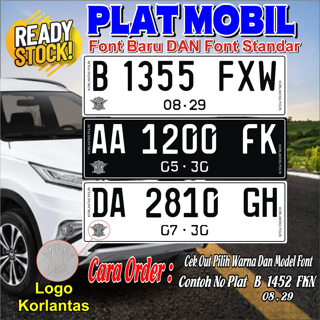 PLAT MOBIL HITAM DAN PUTIH ADA LOGO KORLANTAS PORLI