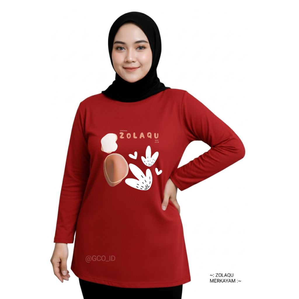 Kaos Harian Daily Wear Zolaqu Original 2026 Nyaman Adem Tebal Gak Nerawang Lengan Panjang Merah Kore