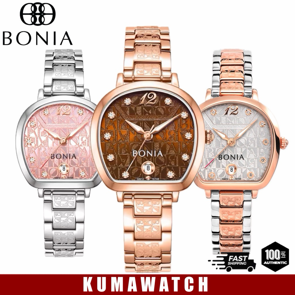 [RARE] Jam Tangan Wanita Bonia Sonia Monogram Dial Stainless Steel Strap
