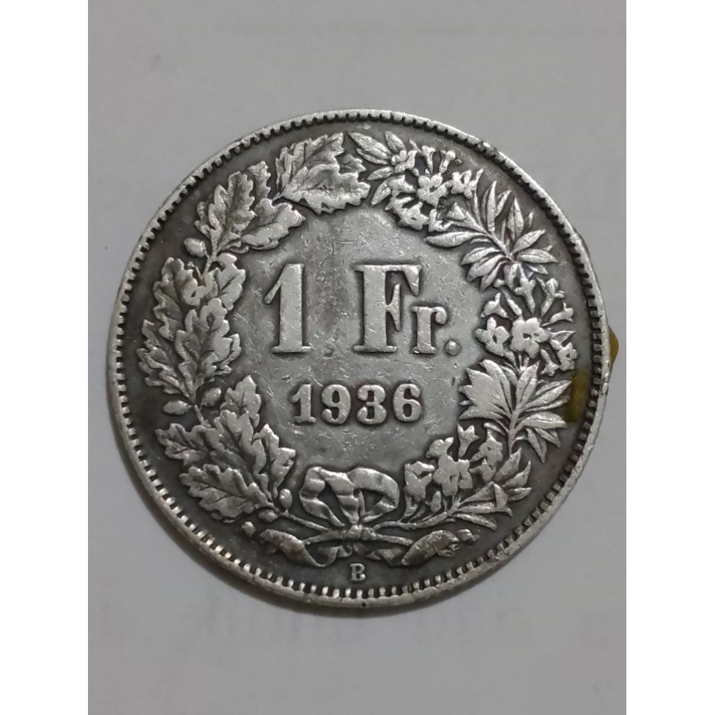 Koin perak silver Swiss 1 Franc 1936 dm 23,3 mm
