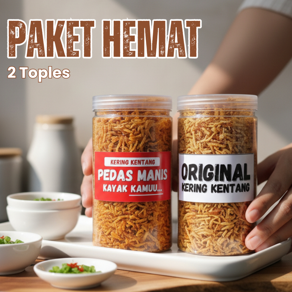 Kering Kentang Mustofa Pedas Manis Balado Kemasan Paket Hemat 2 Toples | Lauk Siap Saji Praktis Taha