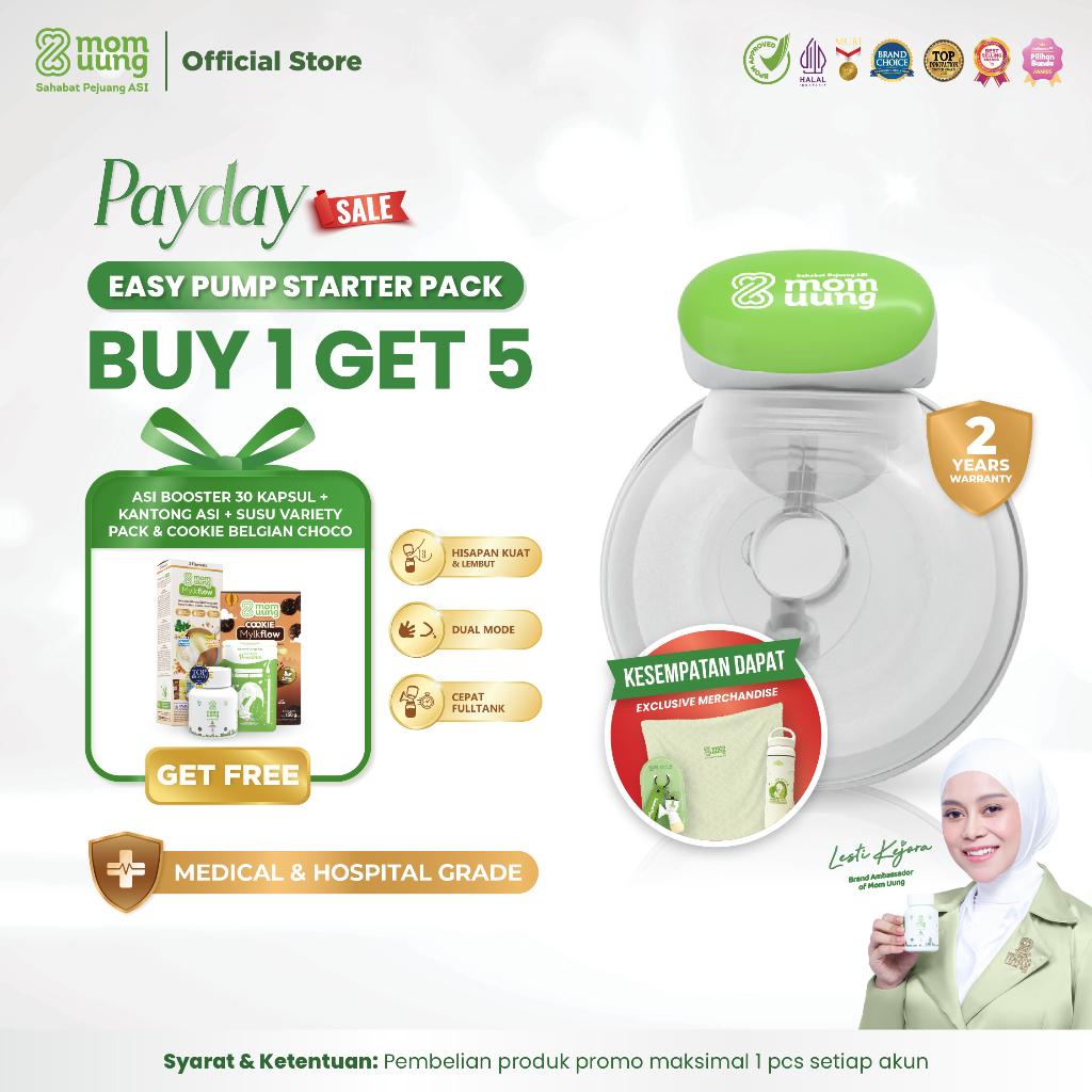 [PAYDAY SALE] BUY 1 GET 5 - Mom Uung Pompa ASI Handsfree FREE ASI Booster 30 Kapsul + Kantong Asi 10