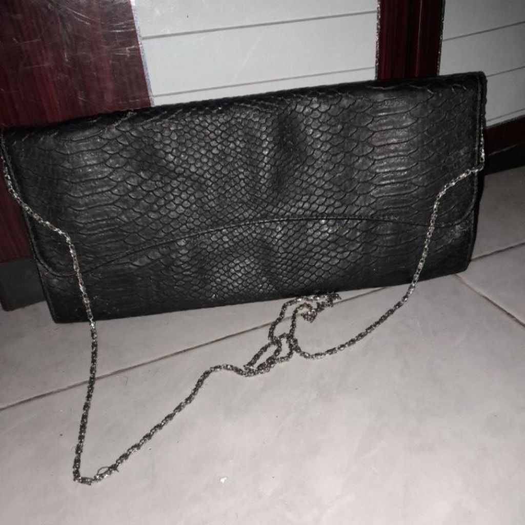 Tas Pesta Kulit motif croco tebal preloved unik 35x18