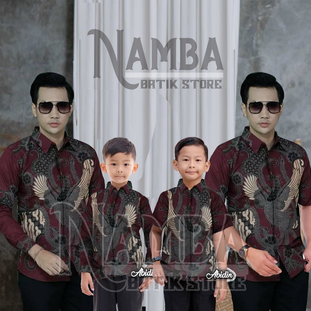 Soang Burgundi Maroon Merah Couple Batik Ayah dan Anak Laki laki || Kemeja Batik Pria Dewasa Lengan 