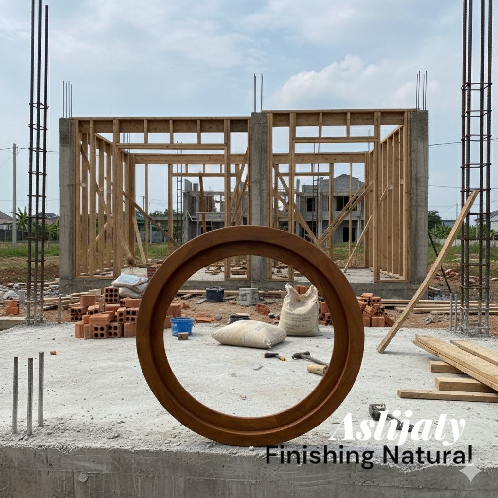 KS_80 cm kusen jendela bulat putar engsel pivot putar bahan kayu jati