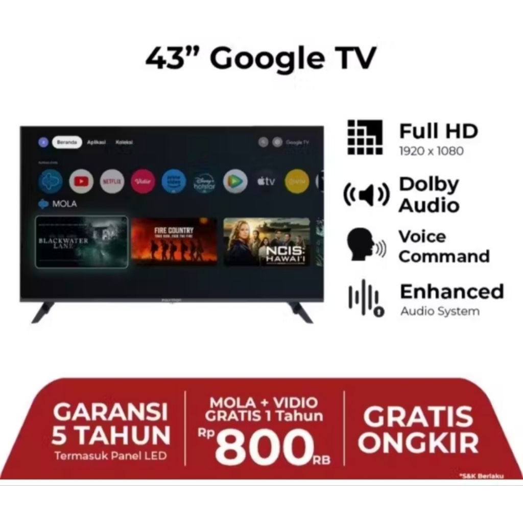 LED tv Polytron 43 inc android tv/ LED TV Polytron 43RG