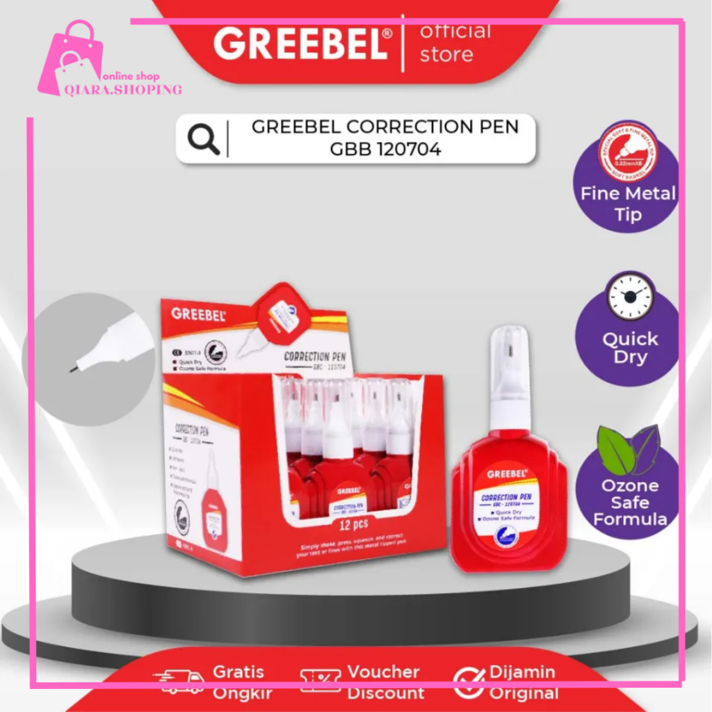 1 Kotak Greebel Correction Pen GBC-120704 tip ex merah berkualitas