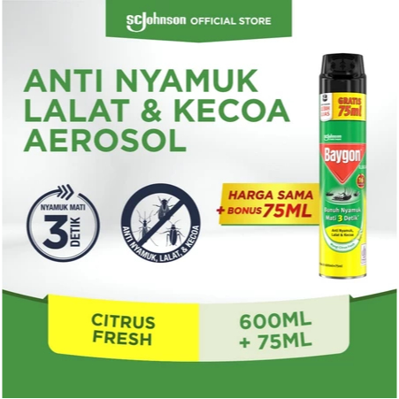Baygon Semprot Citrus Aerosol Anti Nyamuk 600ml+75ml
