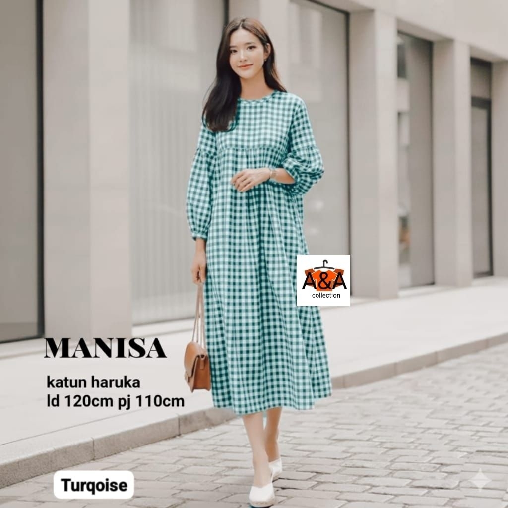 BAJU WANITA MANISA TUNIK DRESS JUMBO KATUN KOTAK-KOTAK BY AA