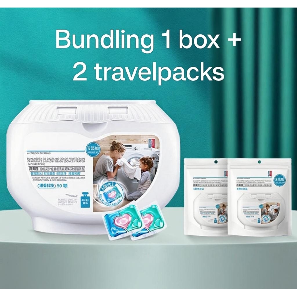 Ecogarden SukGarden Bundling Organic Laundry Pods Dazzling Color Protection 1 Box + 2 Travelpack - K