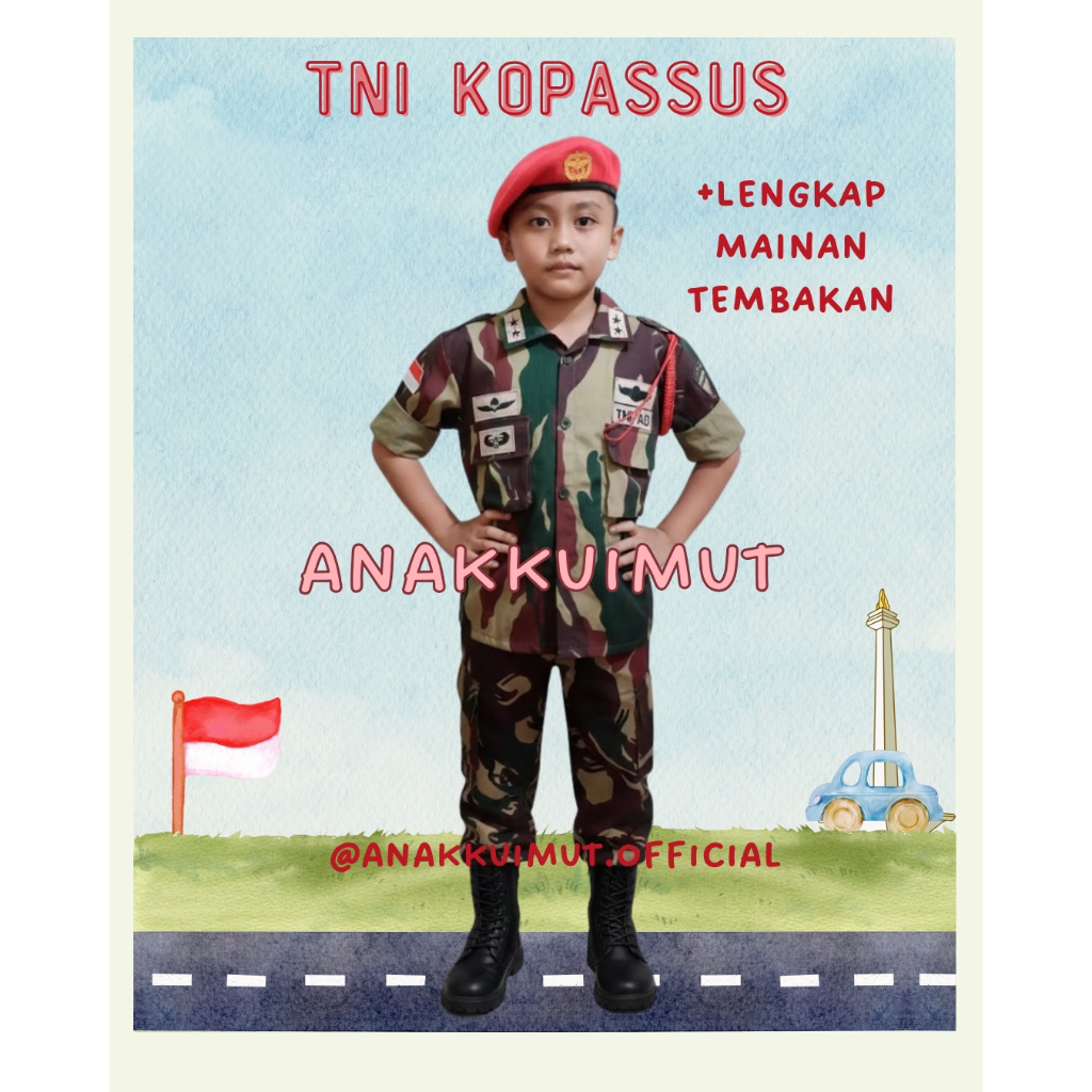 [ANAKKUIMUT] BAJU LORENG TNI KOPASSUS ANAK - BAJU TENTARA ANAK - SERAGAM TNI KOPASSUS ANAK + MAINAN