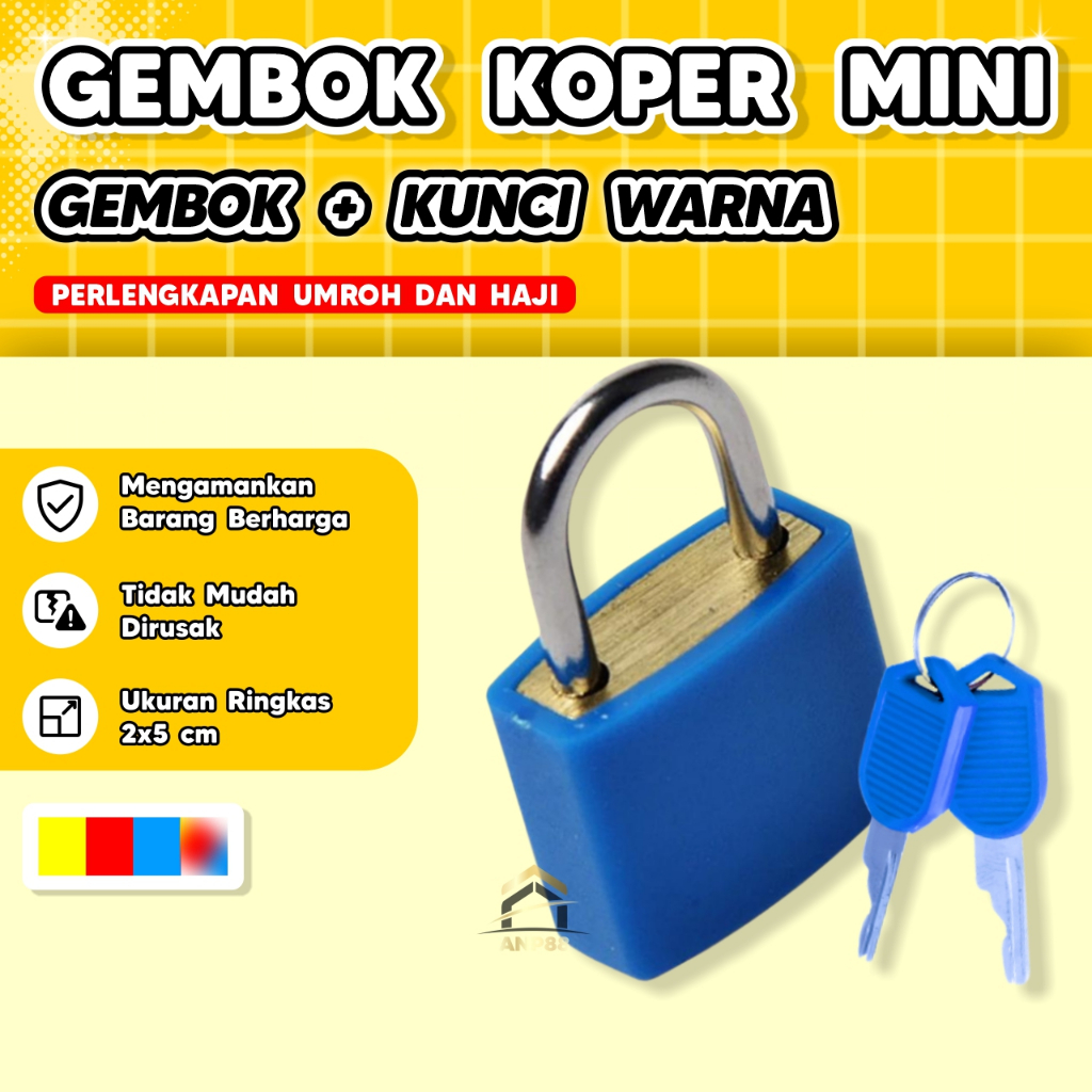 ANP88 Gembok Mini Koper / Gembok Koper Umroh dan Haji ukuran 23mm / Kunci Koper Gembok Mini Warna