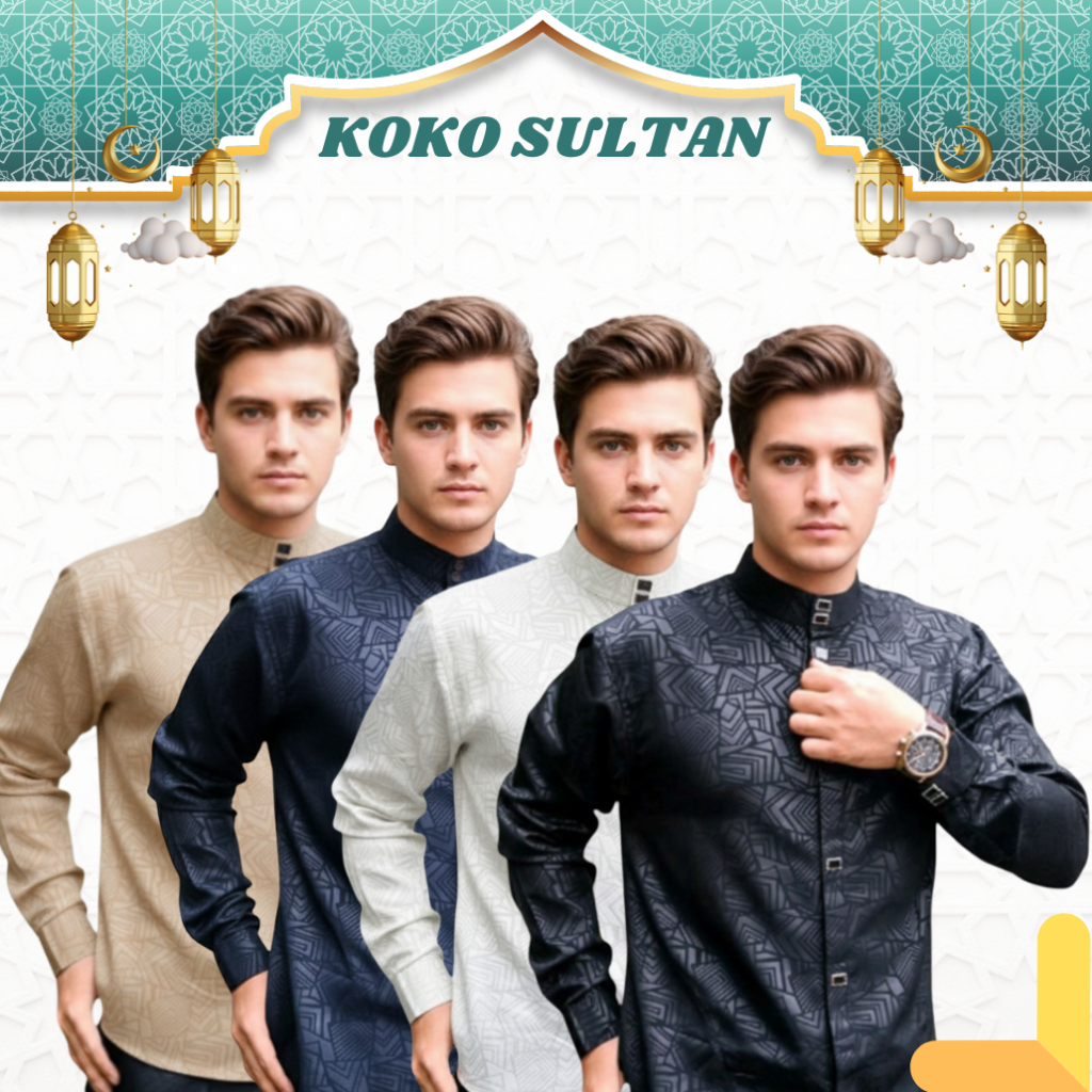 AN NUR Kemeja Koko Pria Etnik Wolfis Embos Motif Etnik S-XXL Hitam Putih Navy Coklat Susu