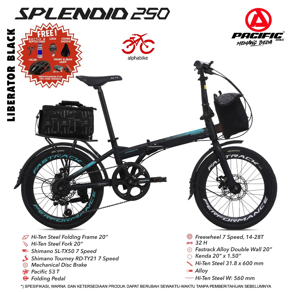 SEPEDA LIPAT 20 INCH PACIFIC FOLDING SPLENDID 250 (1X7 MD)