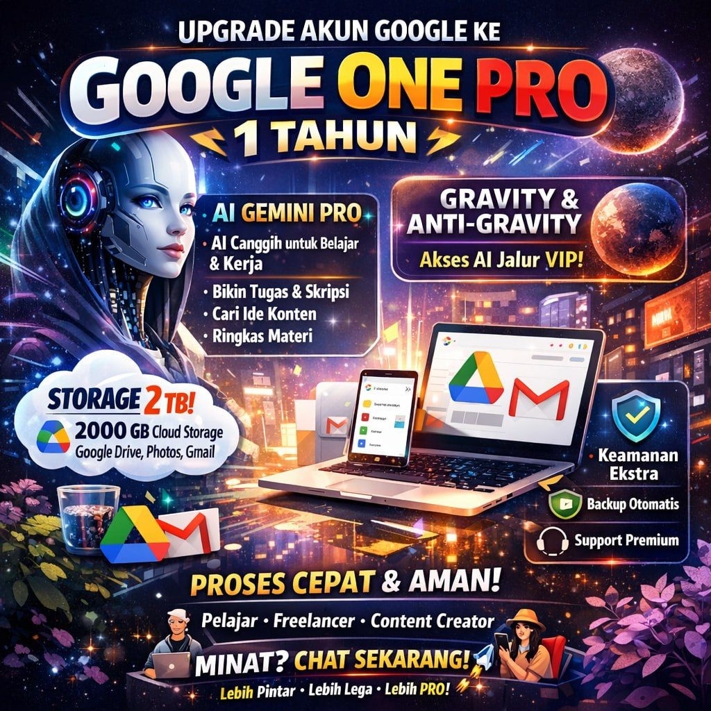 Google One Pro (Gmail, Drive, Photos, Gemini) +Kapasitas 2TB PRIVATE
