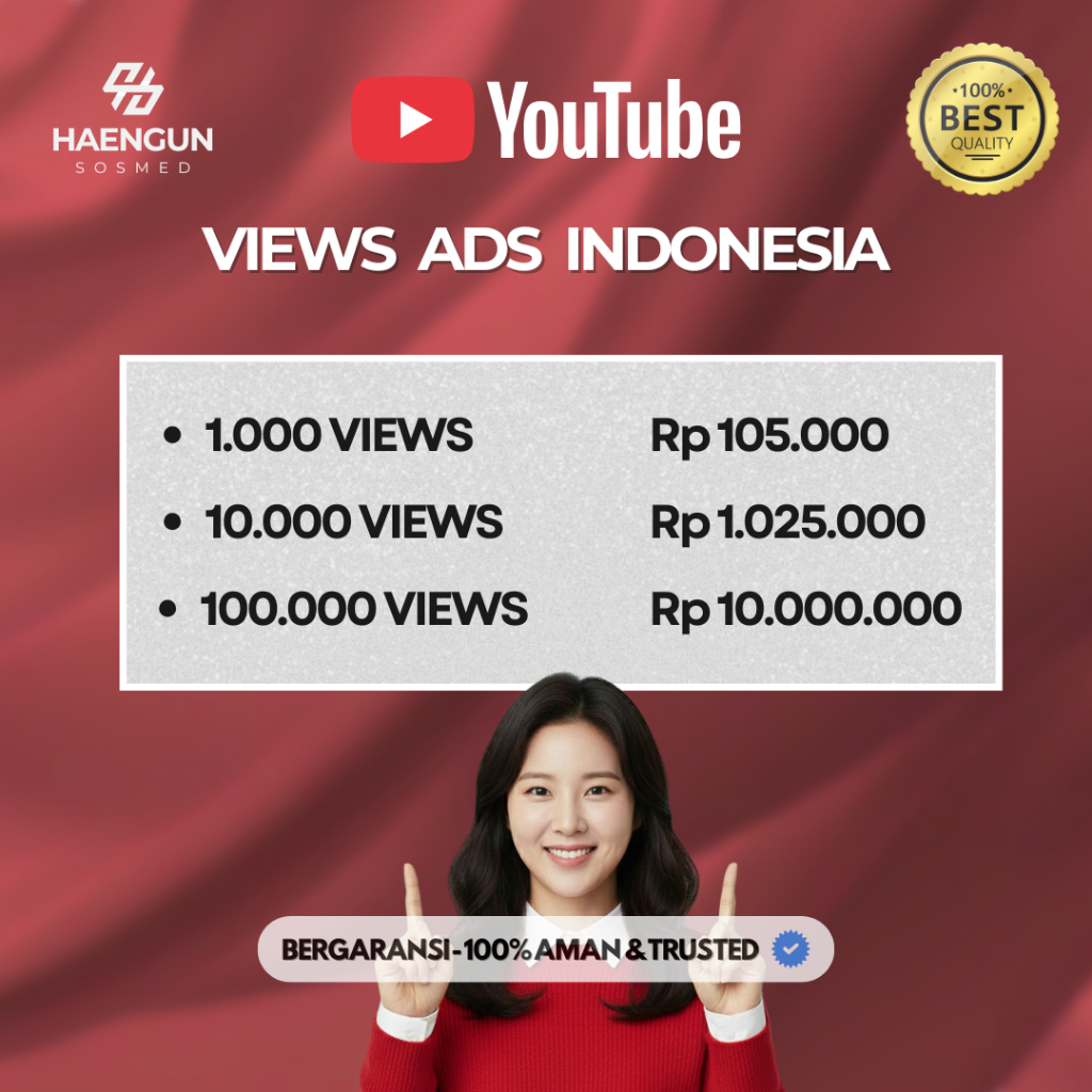 Views Youtube Ads Indonesia Real Traffic Indo Iklan Resmi ANTI DROP - HIGH QUALITY