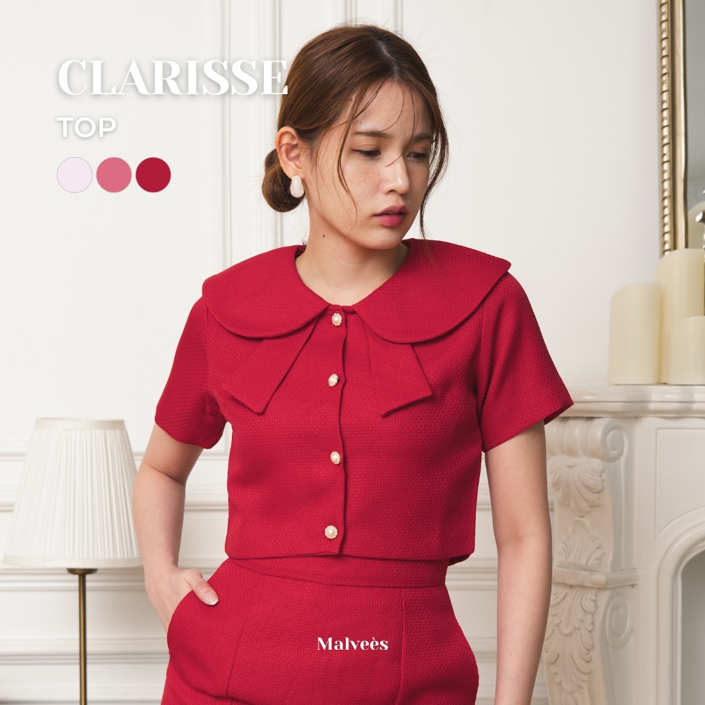 Atasan Crop Top Tweed Wanita Lengan Pendek Tersedia Lilac Pink Merah