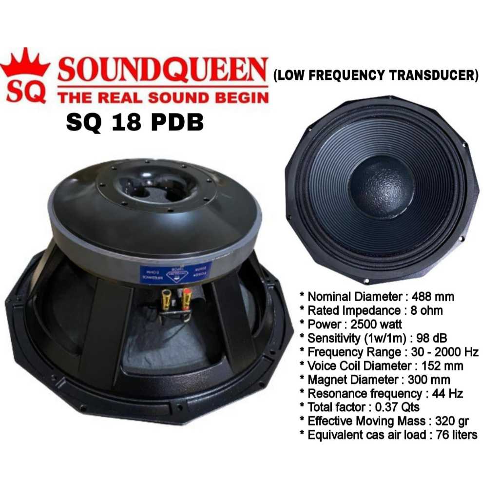 SOUNDQUEEN Speaker SQ 18PDB Subwoofer 2500W 6 Inch Coil Original Kualitas Bagus