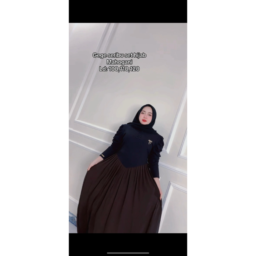 Gamis gege set hijab bahan knit mix ceruty set hijab