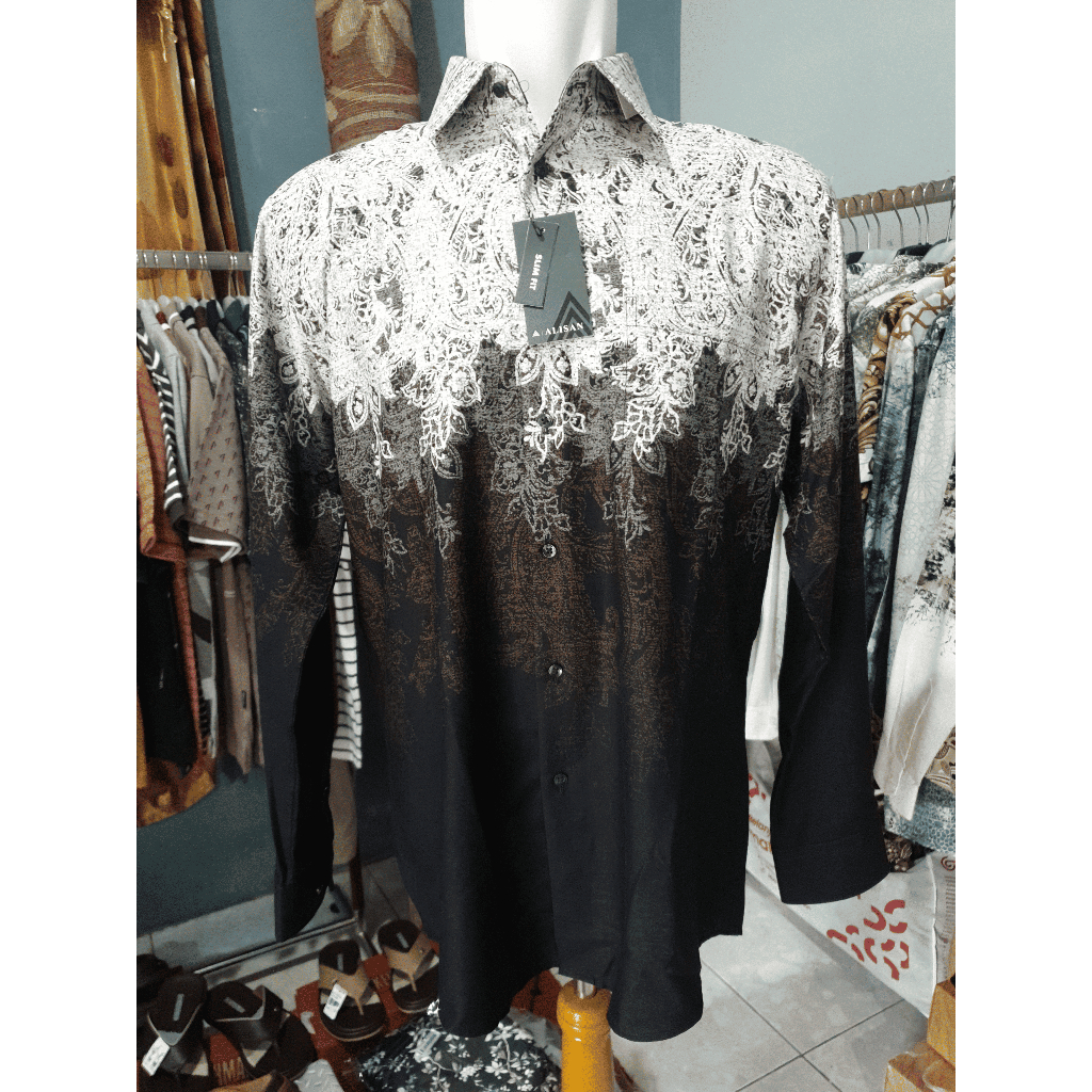 ALISAN Kemeja batik pria lengan panjang bahan katun tebal