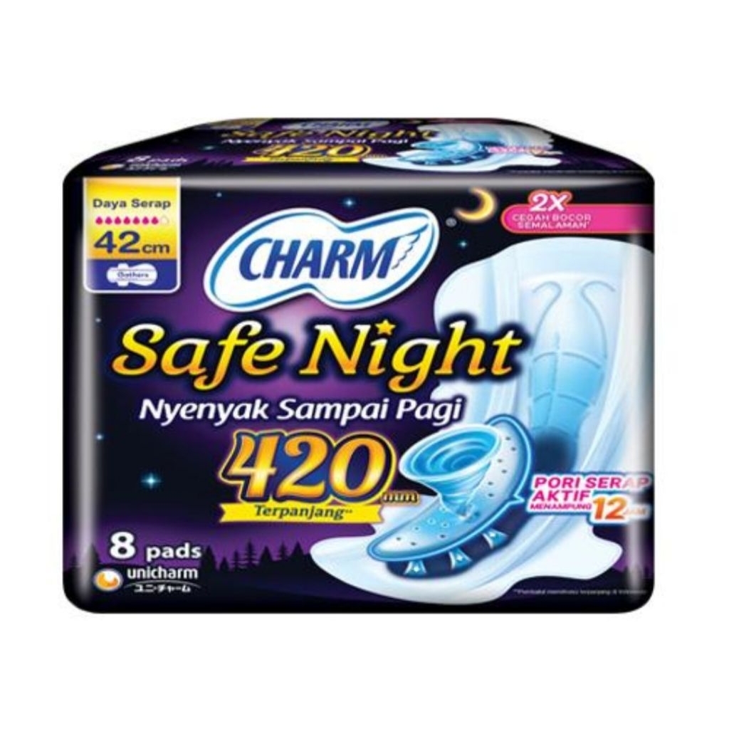 CHARM Safe Night 42cm 8 Pads Pembalut Wanita
