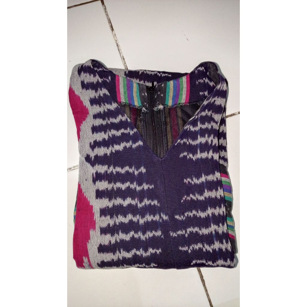 Midi dress Batik Tenun free dompet tenun (preloved)