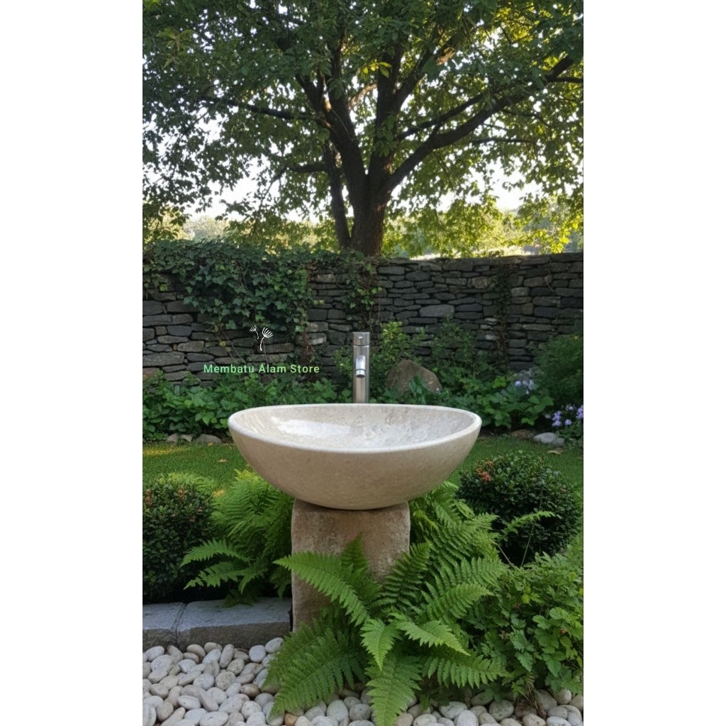 Wastafel Batu Alam Marmer Putih | Bentuk Oval Marmer Asli tulungagung |  UK P40 L33 T13
