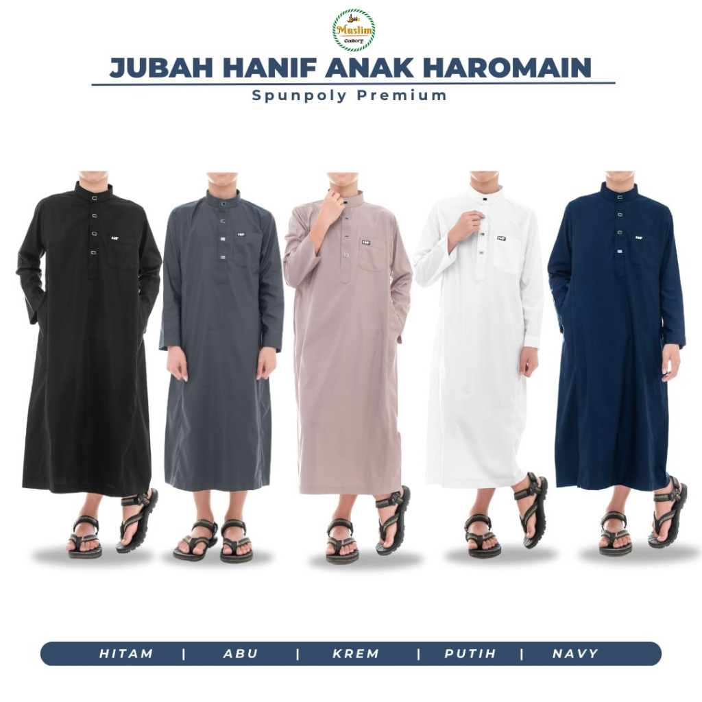 Gamis Jubah Hanif Anak Al Haramain Jubah Haromain Motif Polos Lengan Panjang Bahan Katun Premium