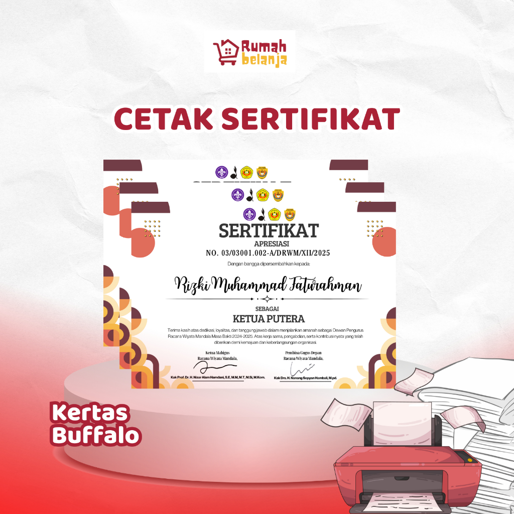 [PROMO] JASA CETAK SERTIFIKAT / PIAGAM PENGHARGAAN CUSTOM KERTAS A4 F4 BUFFALO PREMIUM - MURAH & CEP