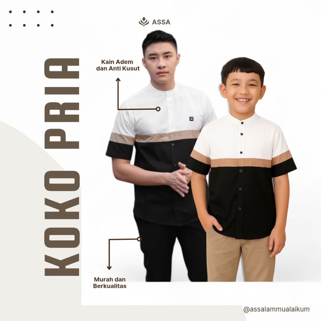 baju koko coupel ayah anak kombinasi baju anak hitam putih baju koko pria ayah anak koko anak coupel