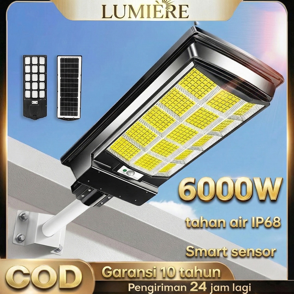 Garansi 10 Tahun Lampu Tenaga surya 5500W Anti air hujan Malam gelap secara otomatis menjadi terang 